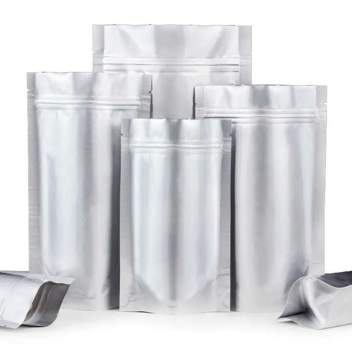 Silver stand-up aluminum foil pouch